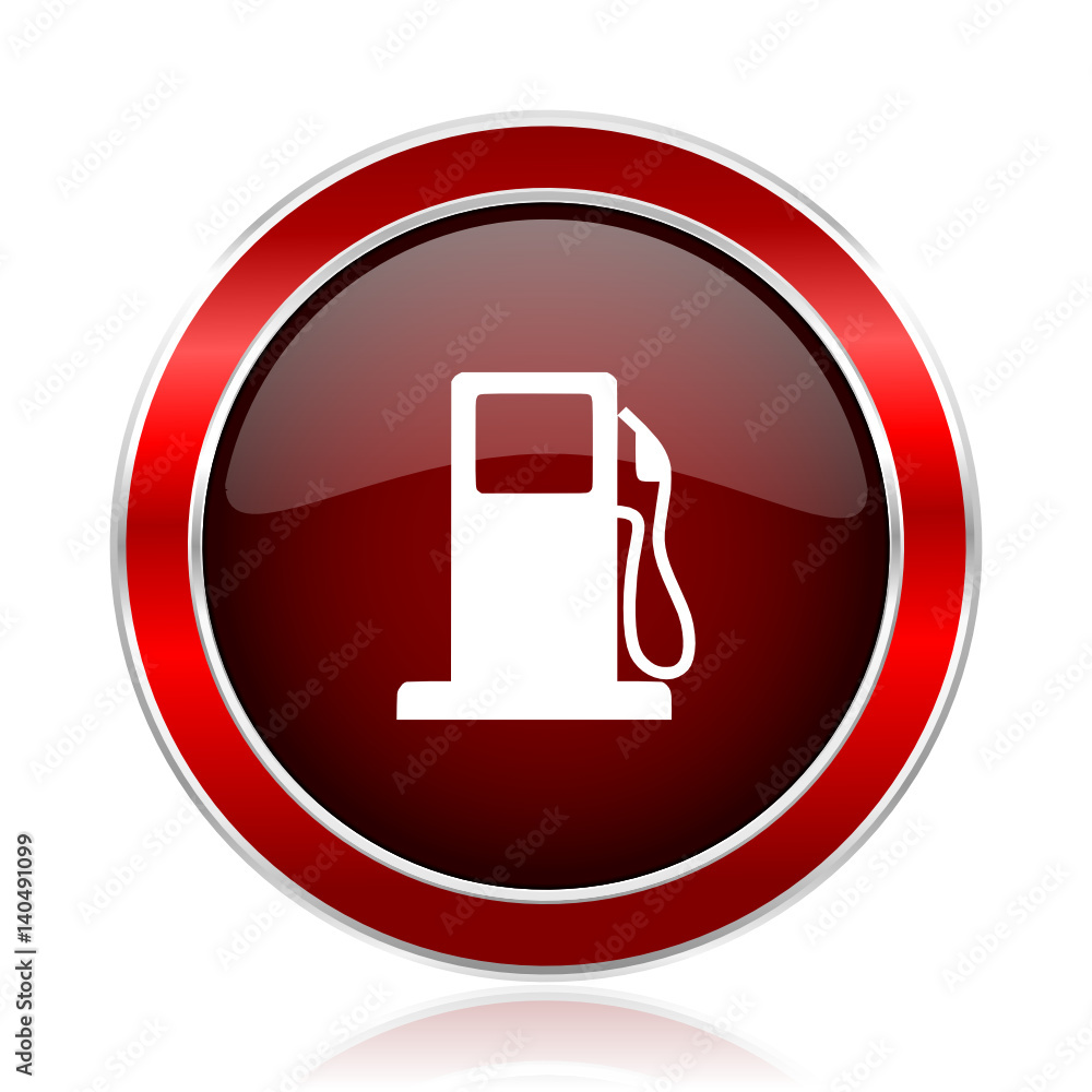 Poster petrol red round glossy metallic web and smartphone vector icon isolated on white background.