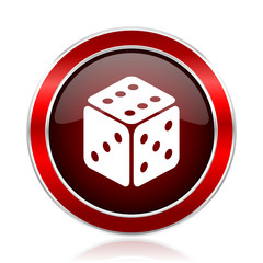  Game red round glossy metallic web and smartphone vector icon isolated on white background.             
