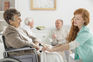 Taking care of woman
