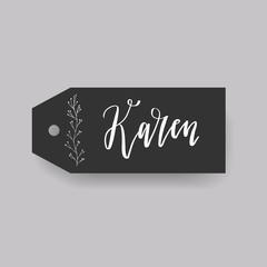 Common female first name Doris on a tag. Hand drawn calligraphy. Wedding typography element.