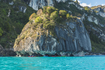 Travel in the south of Chile over the sea, marble cathedrals, marble chapels, Chilean patagonia.