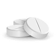 White 3D Medical Pills Or Drugs Vector Illustration. Tablets Set In Different Positions Isolated On White Background. Vitamin And Painkiller Illustration