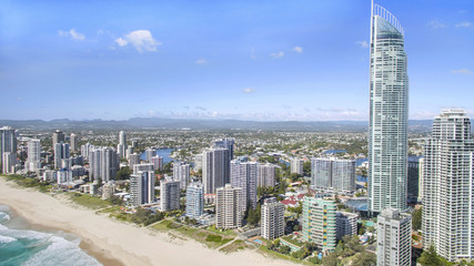 Aerial view of Surfers Paradise and beach with Q1 building.