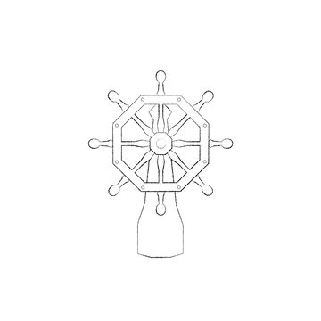 Ship helm. Isolated on white background. Sketch illustration.