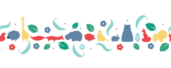Fototapeta premium Vector pattern of flat animals seamless background.
