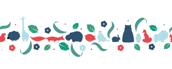 Vector pattern of flat animals seamless background.