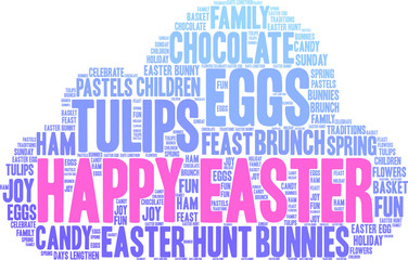 Happy Easter Word Cloud on a white background.