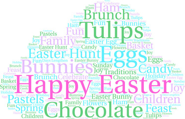 Fototapeta premium Happy Easter Word Cloud on a white background.