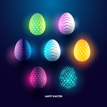 A set of glowing abstract easter egg holiday designs. Vector illustration