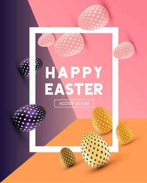 An abstract Easter Design with 3D effects and room for promotion / holiday messages.Vector illustration