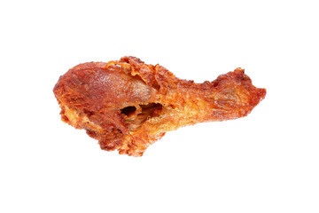 one deep fry chicken thigh isolated on white