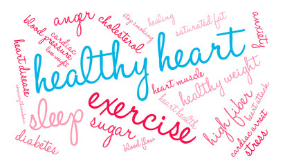 Healthy Heart Word Cloud on a white background. 