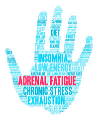 Adrenal Fatigue Word Cloud on a white background. 