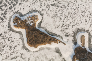 aerial view of the frozen lake