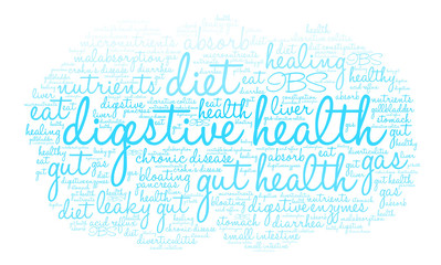 Digestive Health Word Cloud on a white background. 