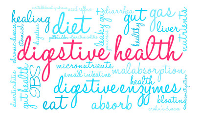 Digestive Health Word Cloud on a white background. 