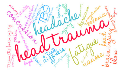 Head Trauma Word Cloud on a white background. 