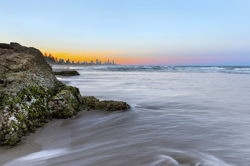 Sunset with ocean tide at Miami Headland Gold Coast
