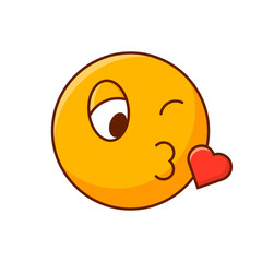 Kissing smiley. Cute romantic emoticon. Editable emoji vector