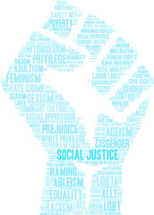 Social Justice Word Cloud on a white background.