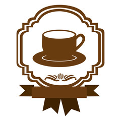 brown border heraldic decorative ribbon with dish porcelain with cup vector illustration