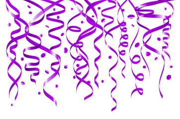 purple glitter frame background Celebration white background template with confetti and violet ribbons. Vector illustration