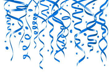 Blue confetti background. Seamless horizontal pattern. Metallic foil.