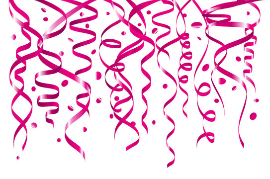 Vector abstract background with many falling pink tiny confetti pieces national breast canser awaeness month. ribbon