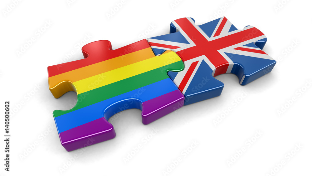 Poster uk and lgbt puzzle from flags. image with clipping path