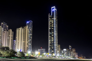 Gold Coast Surfers Paradise famous beach and cityscape at night