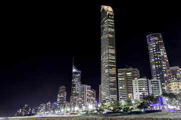 Gold Coast Surfers Paradise famous beach and cityscape at night