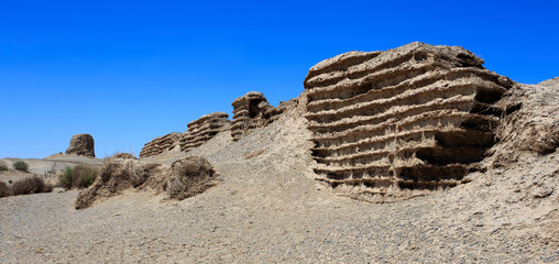 Historical remains of  Han Dynasty Great Wall  in Dunhuang, Gansu province of China
