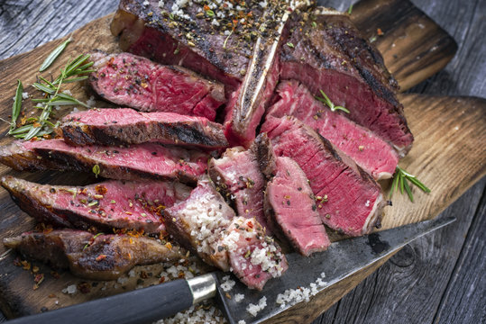 Barbecue Wagu T-Bone Steak as close-up on a Cutting Board