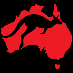 Kangaroo, Australia, black, red, map, continent