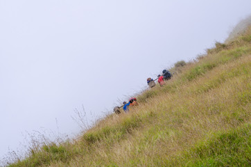 Mount Rinjani, Lombok, 6 AUG, 2015: Porter of Mount. Rinjani helping hiker to carry stuff. The...
