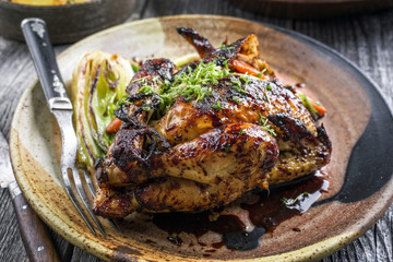 Spring Chicken with Vegetable as close-up on a Plate