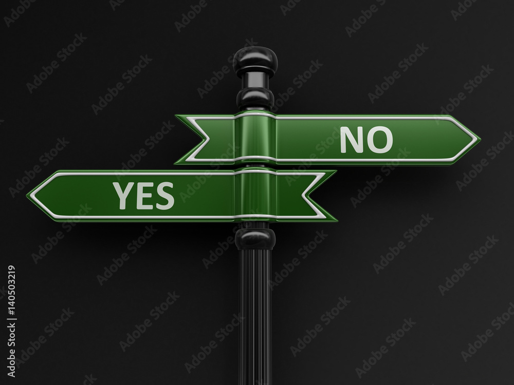 Poster yes and no pointers on signpost. image with clipping path