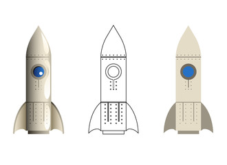 Rocket Symbol 3d line art flat Icons Set Isolated Realistic Template Vector Illustration