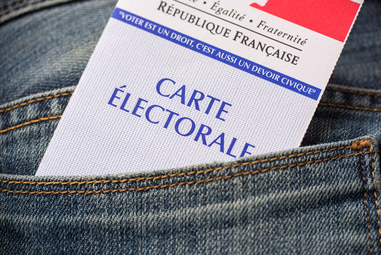 French electoral card in the rear pocket of a jeans, 2022 presidential elections concept