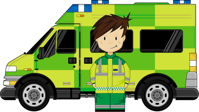 Cute Cartoon Ambulance and EMT Medic