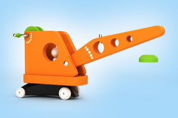 toy crane on blue gradient background 3d