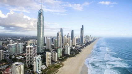 Aerial view of Gold Coast Surfers Paradise beach and coastline