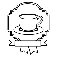 silhouette border heraldic decorative ribbon with dish porcelain with cup vector illustration