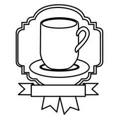 silhouette border heraldic decorative ribbon with dish porcelain with big mug vector illustration