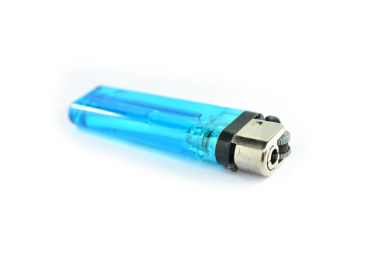 Blue gas lighter isolated on a white background.