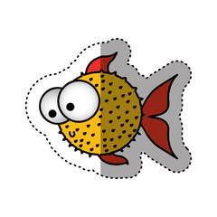 sticker colorful silhouette blowfish aquatic animal vector illustration