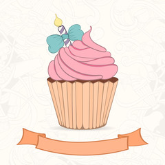 Hand drawn background of doodle style cupcakes