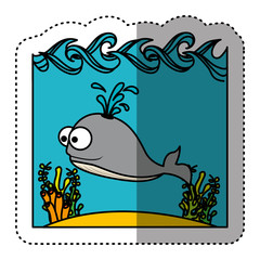 sticker colorful water landscape with whale animal vector illustration