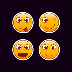 Set of emoticon stickers. Happy mood emojis. Editable vector positive smileys