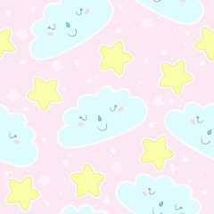 seamless clouds and stars pattern vector illustration